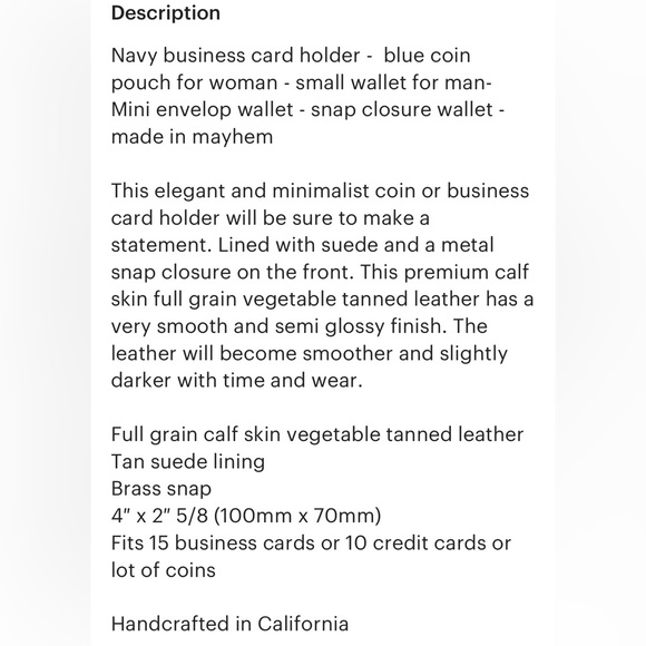 Navy Card Holder - Small Wallet - Coin Pouch - Picture 5 of 5